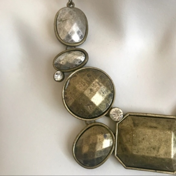 VINTAGE Glam Statement Modernist Chunky Chain Crystal Silver Gold Necklace Large - Picture 2 of 4